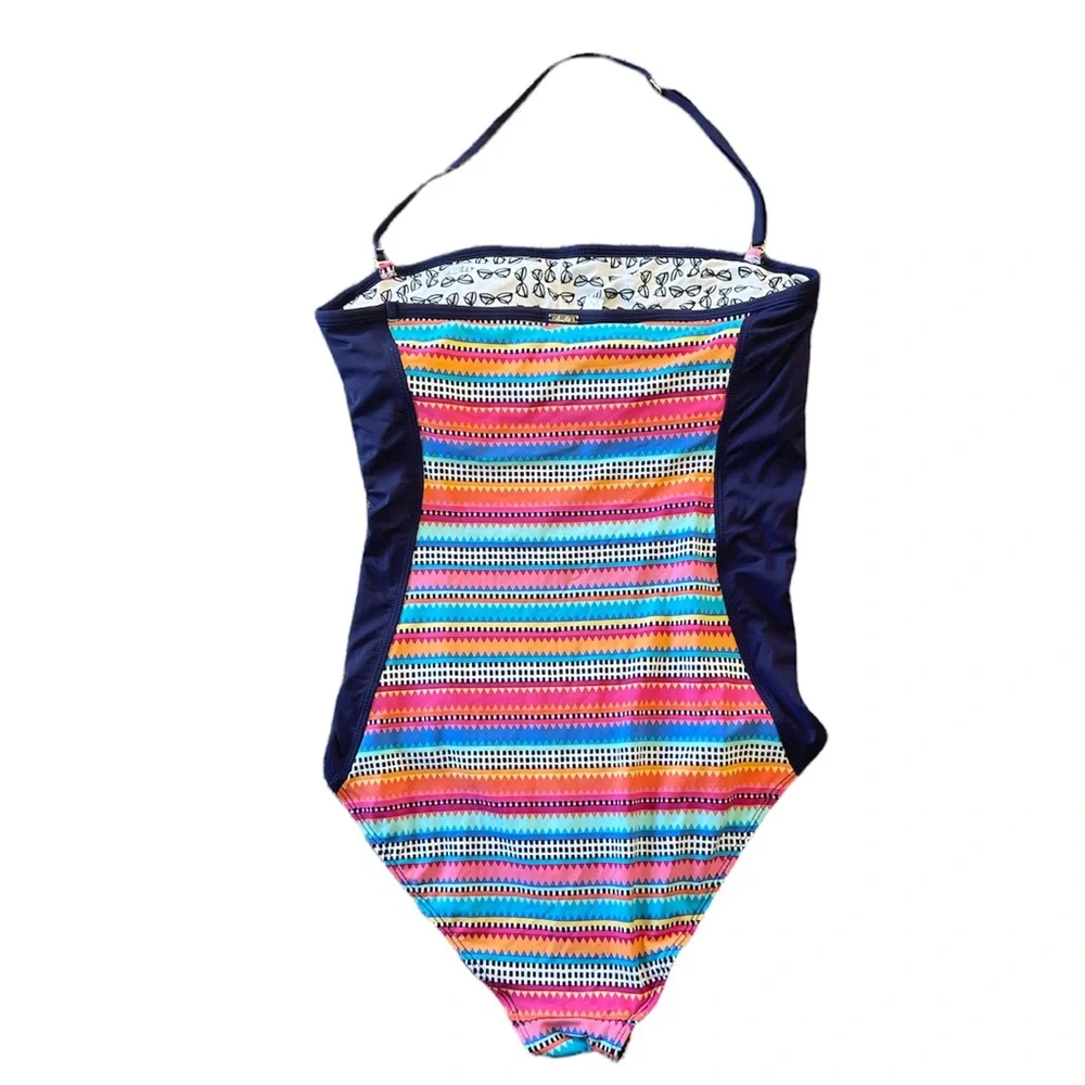 Anne Cole Stripe One Piece Bandeau Swimsuit Sz 10 Triangle Side Multicolor - Picture 6 of 14